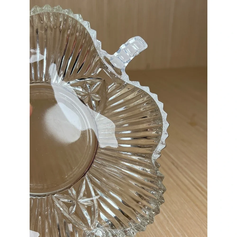 Vintage Federal Glass Shamrock Clover Clear Pressed Glass Candy Trinket Bowl
